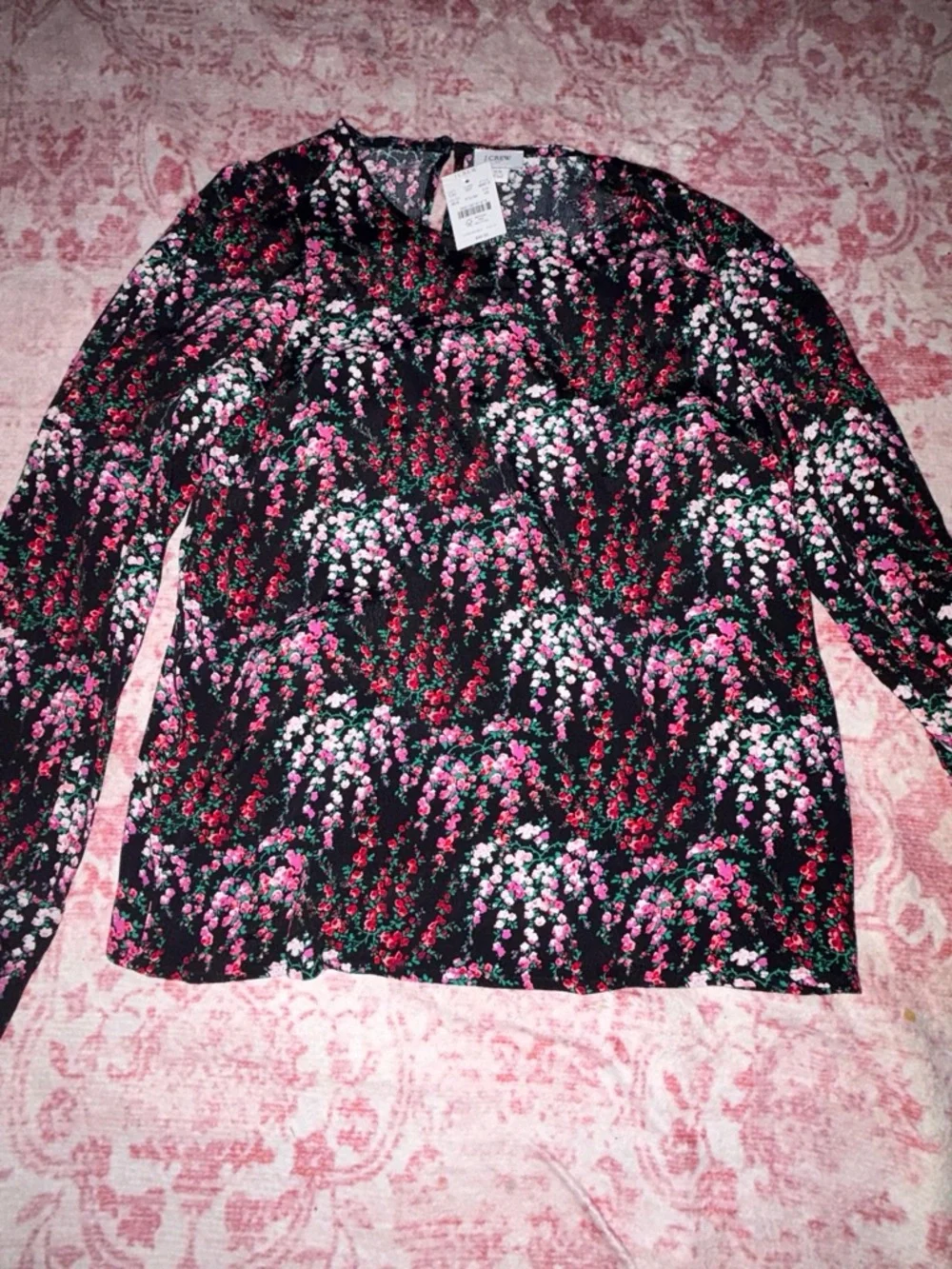 J. Crew Black Long-Sleeve Tee with Pink & White Floral Print